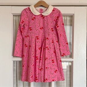 Rachel Riley Pink Candy Cane Christmas Dress with White Collar